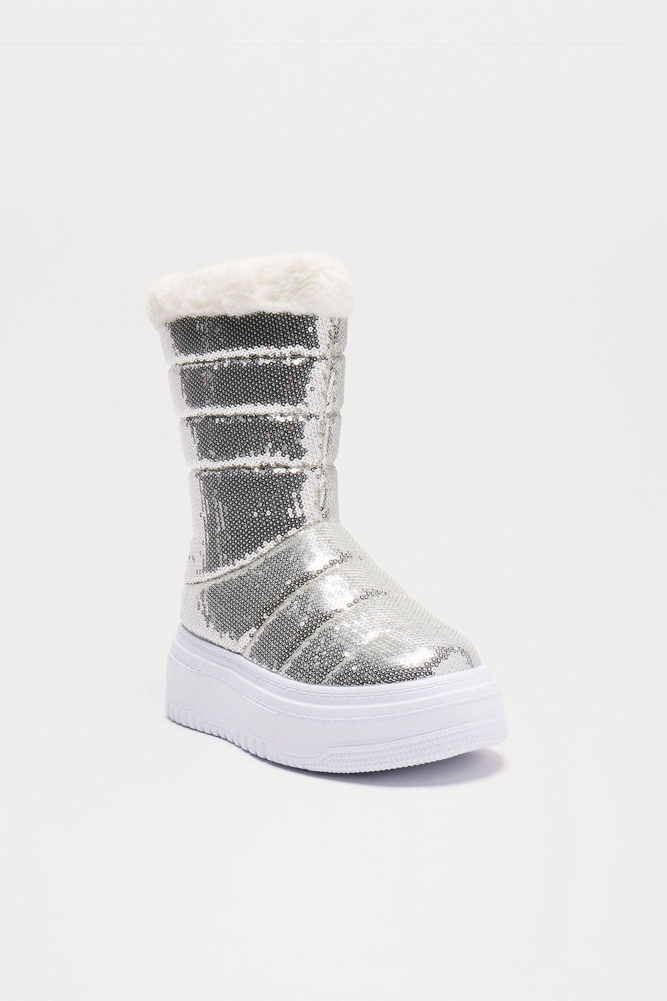 Bella Sequin Platform Boots - Silver Product Image