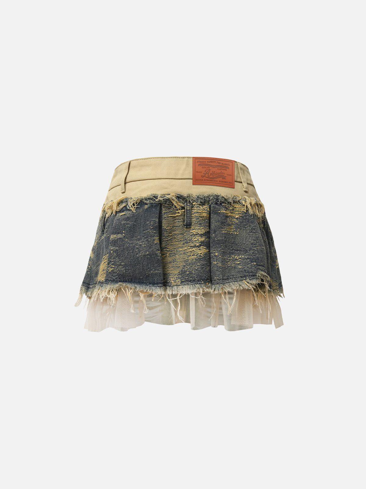 Aelfric Eden Fringe Patchwork Denim Skirt Female Product Image