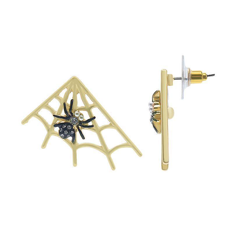 Celebrate Together Halloween Gold Tone Crystal Spider On Web Stud Earrings, Womens, Black Product Image