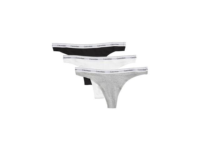 Calvin Klein Underwear Modern Logo Thong 3-Pack White/Grey Heather) Women's Underwear Product Image