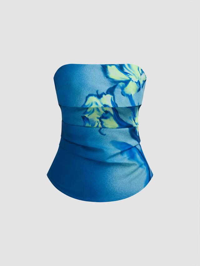 Floral Gradient Ruched Zipper Tube Top Product Image