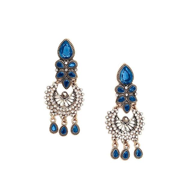 Sohi Womens Blue Teardrop Stone Drop Earrings Product Image