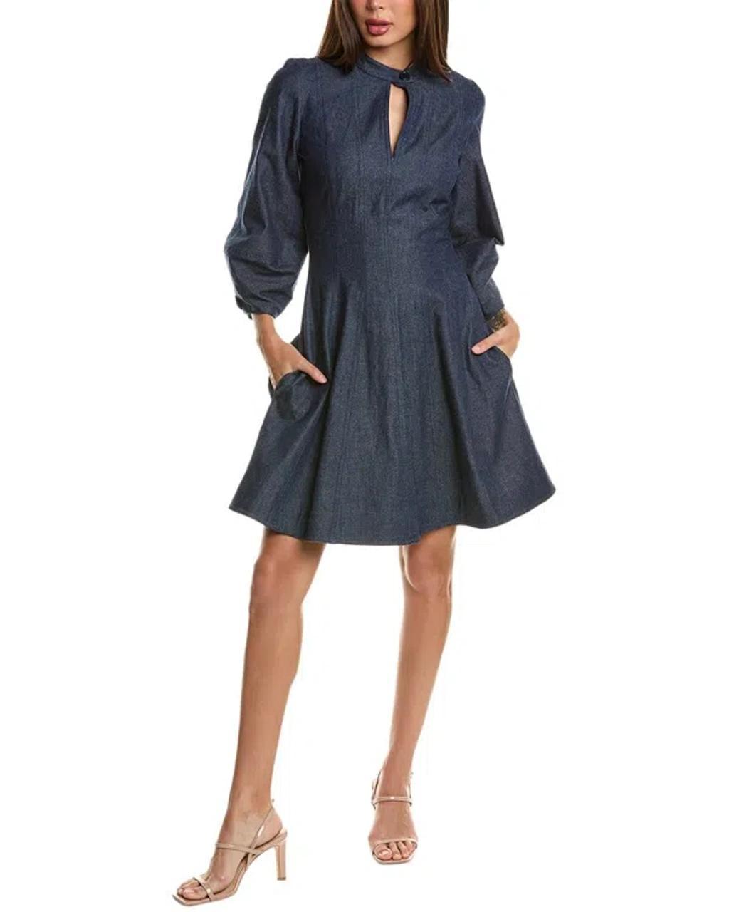 3/4-sleeve Silk-lined Dress In Blue Product Image