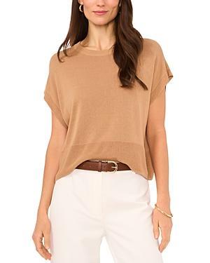 Vince Camuto Crew Neck Dropped Shoulder Short Sleeve Ribbed Trim Knit Sweater Product Image