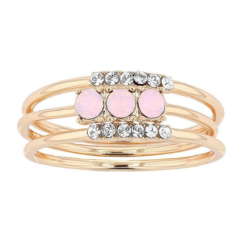 Brilliance Crystal Band Ring Set, Womens Gold Tone Pink Product Image