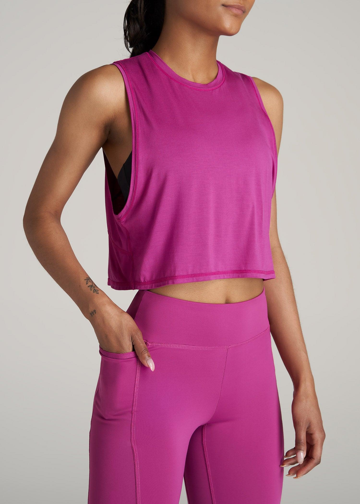 Athletic Cropped Muscle Tank Top for Tall Women in Pink Orchid Product Image