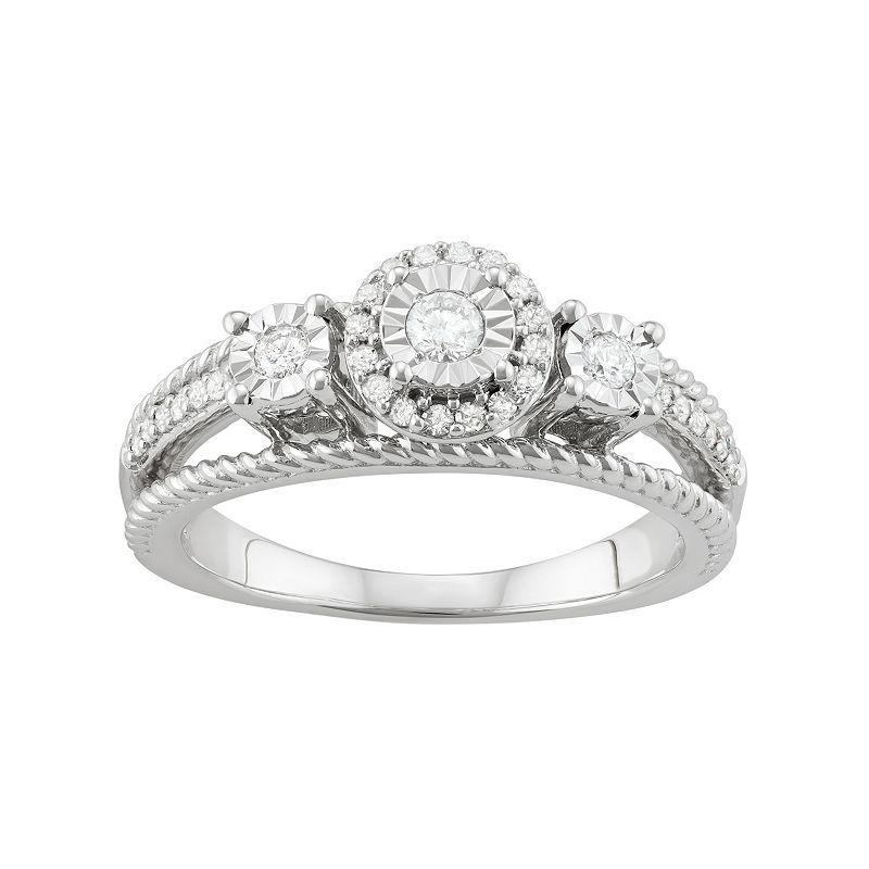 Sterling Silver 1/4 Carat T.W. Diamond 3-Stone Engagement Ring, Womens White Product Image