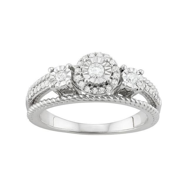 Sterling Silver 1/4 Carat T.W. Diamond 3-Stone Engagement Ring, Womens Product Image