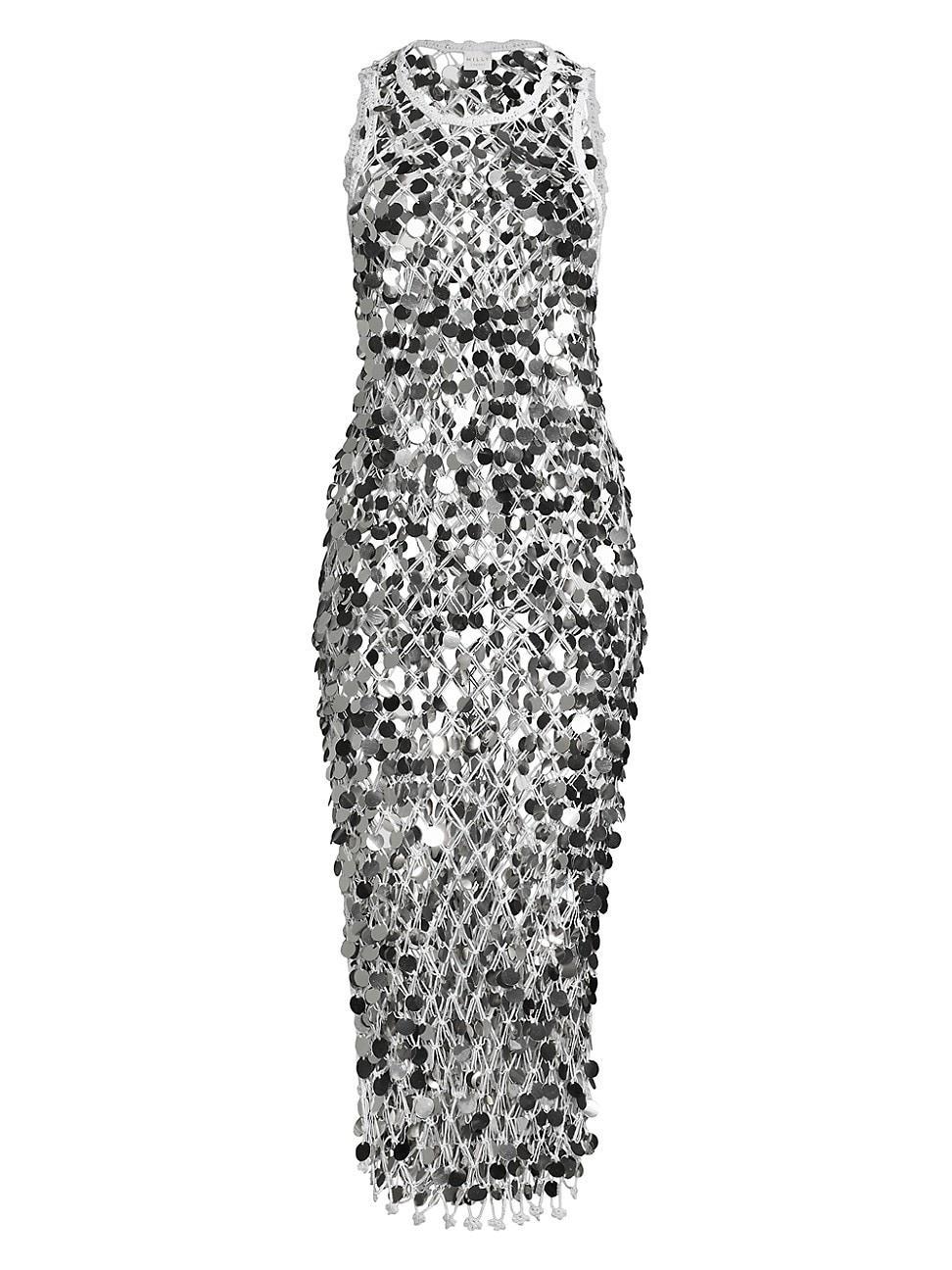 Womens Sequined Cotton-Blend Crocheted Midi-Dress Product Image