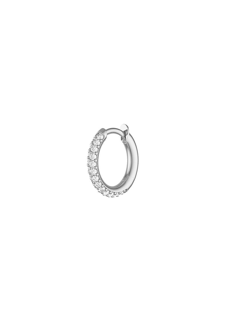 Womens Sterling Silver, 18K White Gold, & Diamonds Single Micro Hoop Product Image