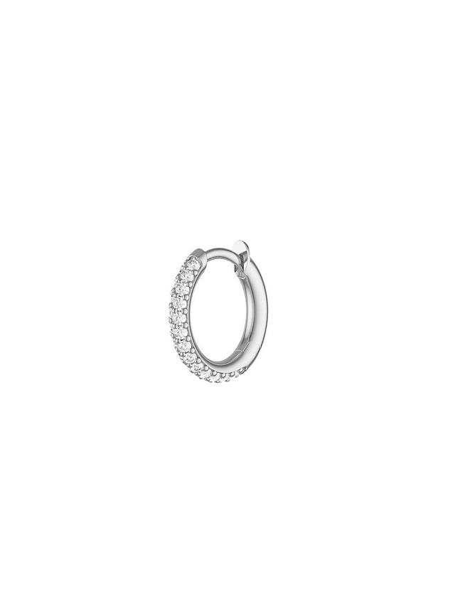 Womens Sterling Silver, 18K White Gold, & Diamonds Single Micro Hoop Product Image