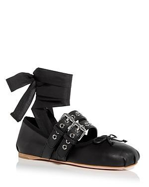 Miu Miu Womens Buckled Ankle Tie Ballet Flats Product Image
