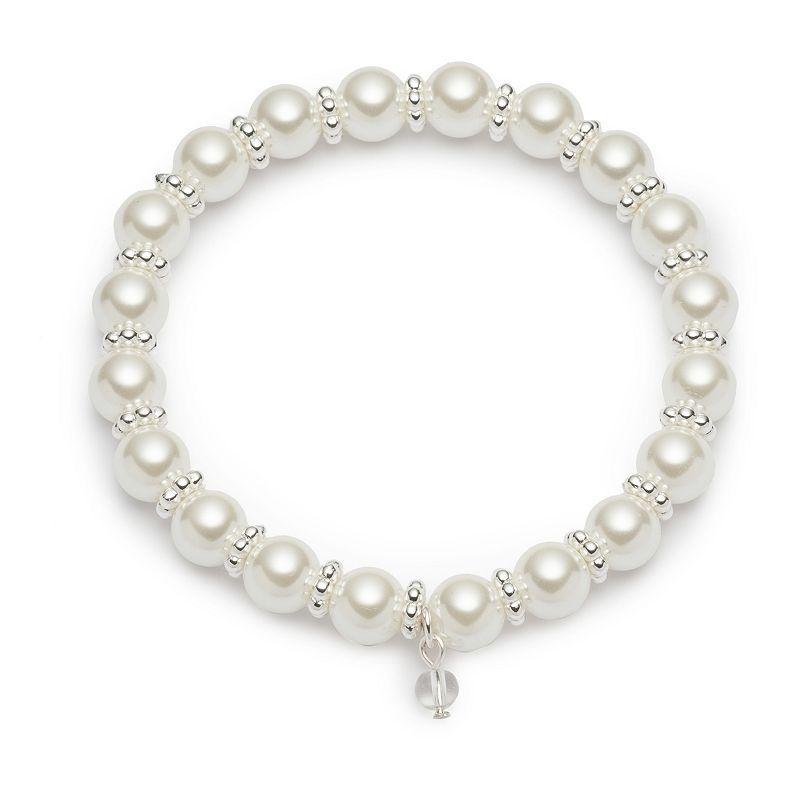 Youre Invited Silver Tone Crystal Accent & Simulated Pearl Stretch Bracelet, Womens Product Image