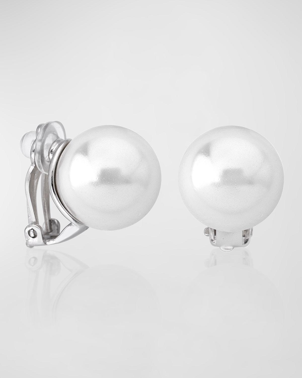 Womens Lyra Rhodium-Plate & Faux Pearl Large Clip-On Earrings Product Image