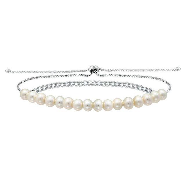 Aleure Precioso Sterling Silver Freshwater Cultured Pearl Curb Chain Adjustable Bracelet, Womens Product Image