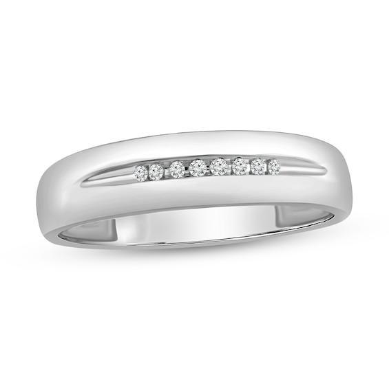 Men's 1/20 CT. T.w. Diamond Center Groove Wedding Band in 10K White Gold Product Image