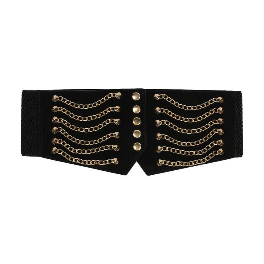 Chained Faux Leather Elastic Cincher Belt Product Image