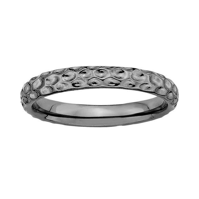 Stacks & Stones Ruthenium-Plated Sterling Silver Hammered Stack Ring, Womens Black Product Image