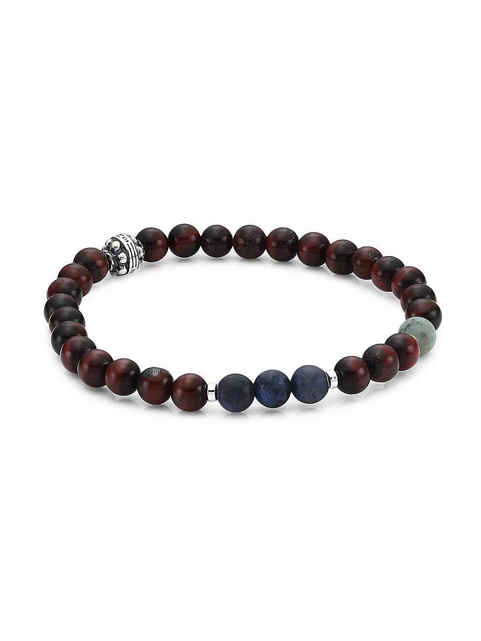 Mens Dakota Hideaway Sterling Silver & Red Tigers Eye Bead Bracelet Product Image