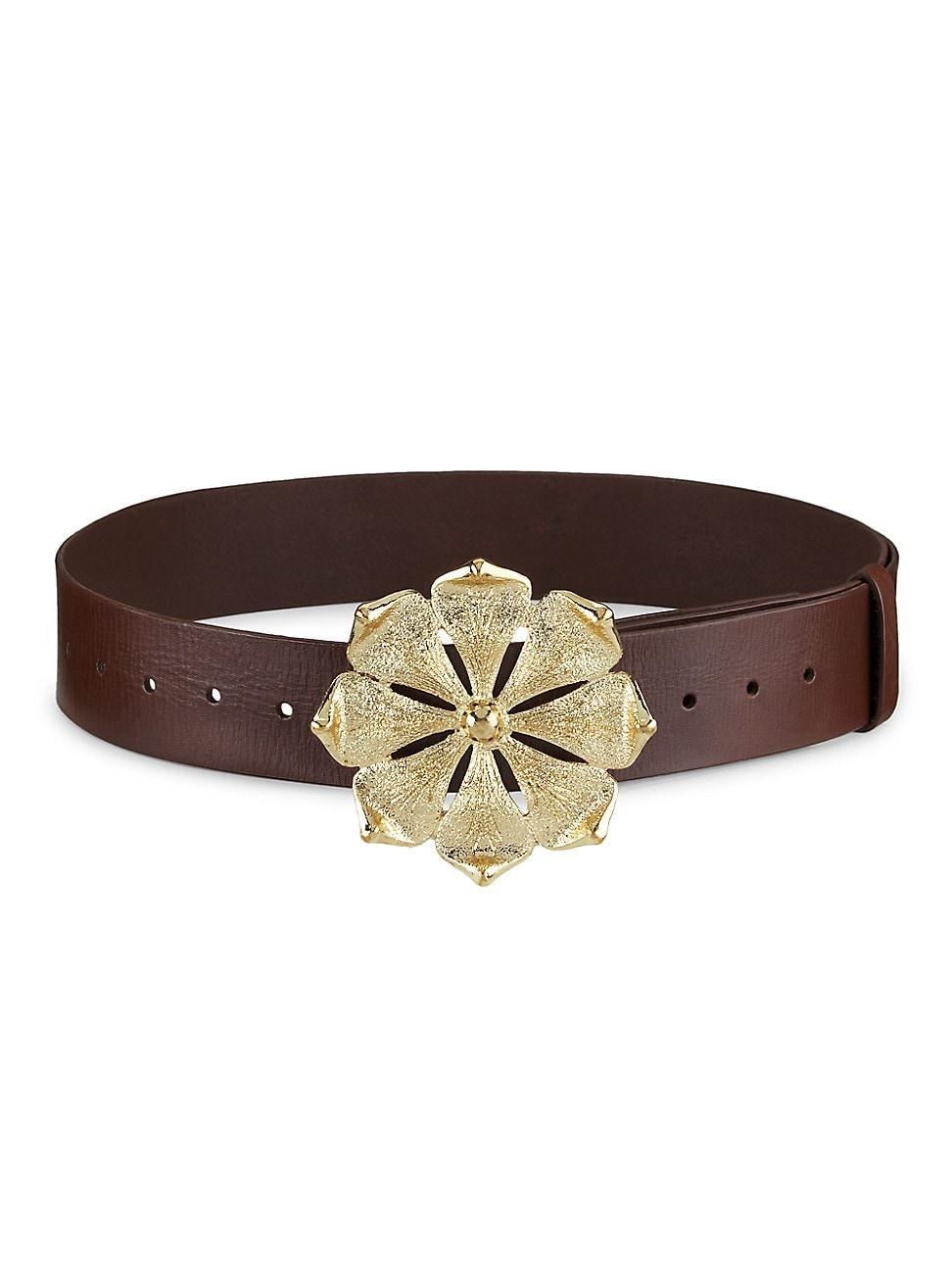 Womens Leather Floral Buckle Belt Product Image