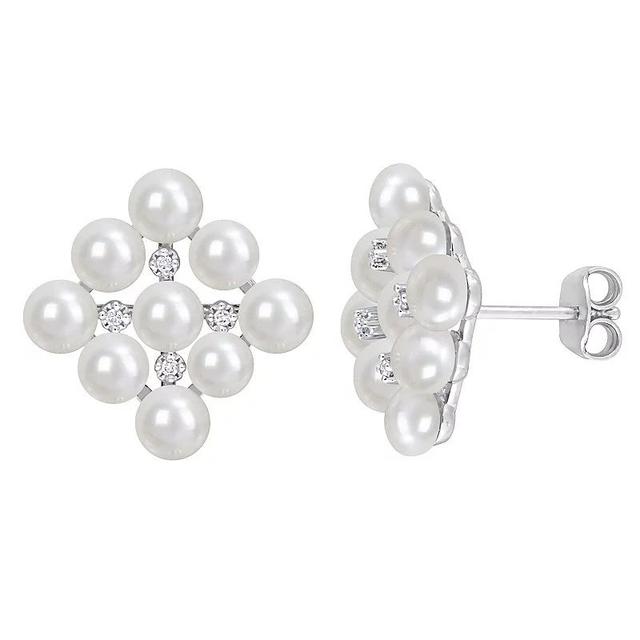 Stella Grace Sterling Silver Diamond Accent & Freshwater Cultured Pearl Cluster Stud Earrings, Womens Product Image