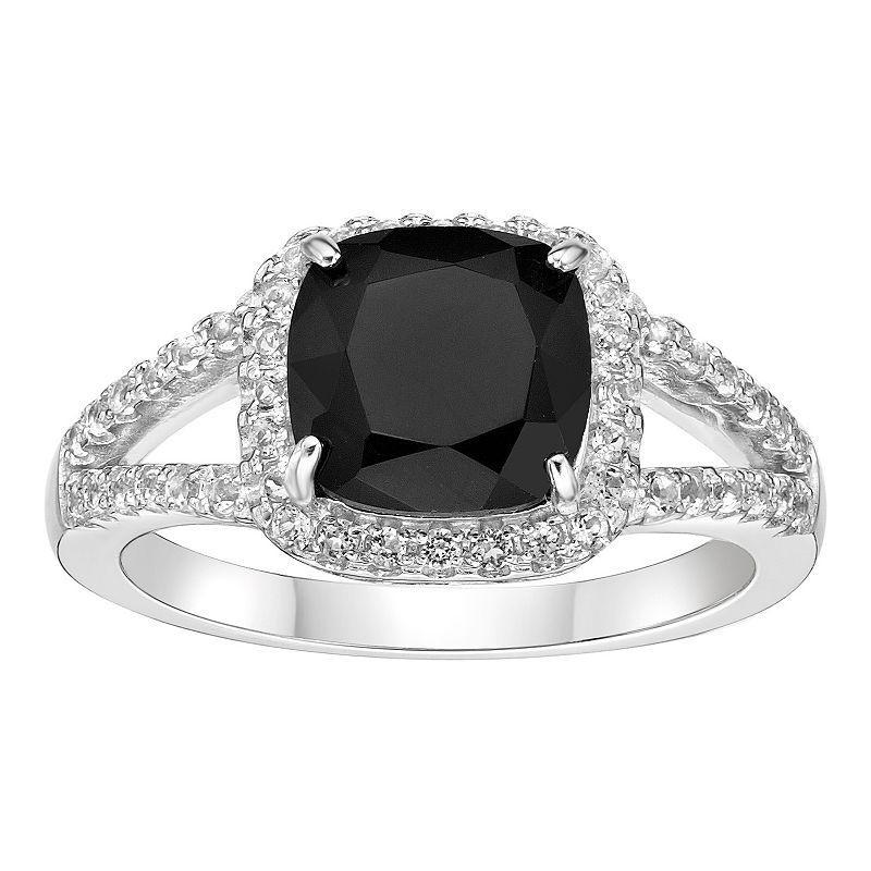 Gemminded Sterling Silver Black Onyx & White Topaz Cushion-Cut Ring, Womens Product Image