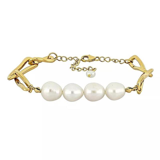 Stella Grace 18k Gold Over Silver Freshwater Cultured Pearl Twisted Oval Links Bracelet, Womens Gold Tone Product Image