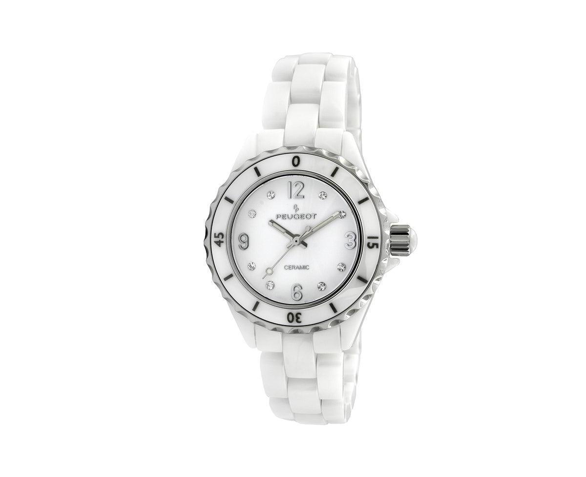 Peugeot Womens 36mm White Genuine Ceramic Strap Watch with Sport Bezel Product Image