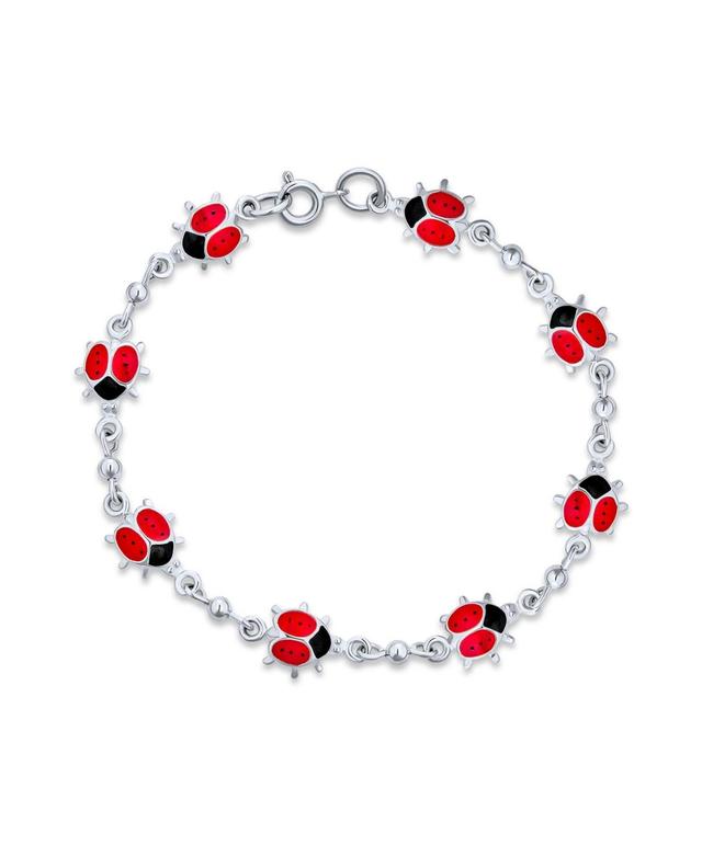 Bling Jewelry Good Luck Garden Lucky Multi Station Charms Enamel Red Ladybugs Charm Bracelet For Women Sterling Silver 7 Inch Product Image