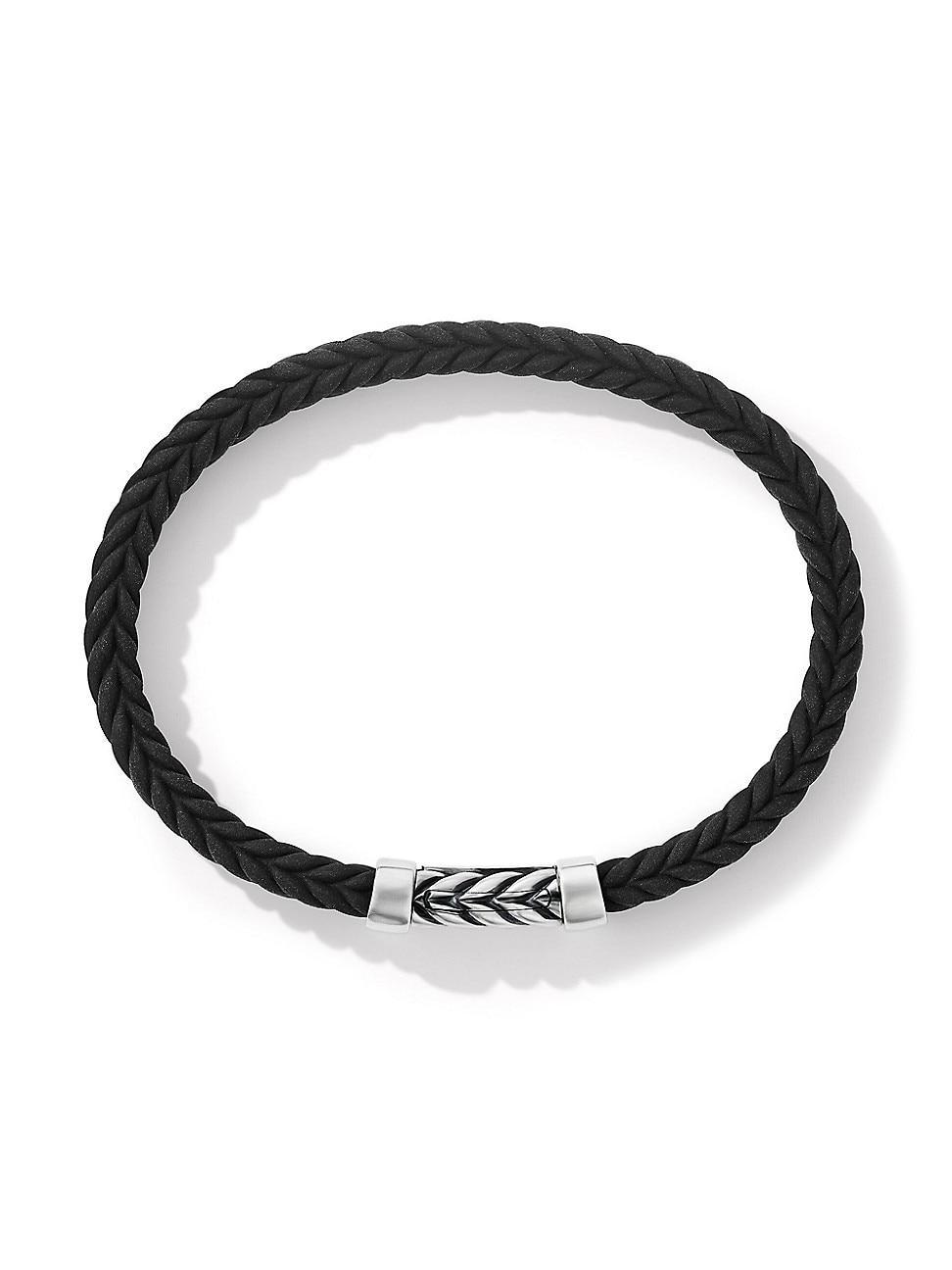 David Yurman Mens Chevron Bracelet in Black Rubber with Sterling Silver, 6mm Product Image