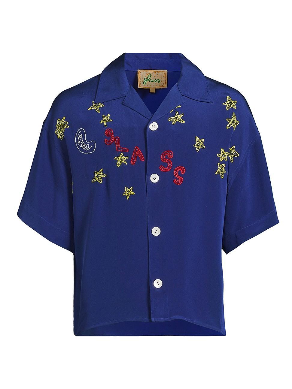 Mens Nightsky-Embroidered Silk Camp Shirt Product Image