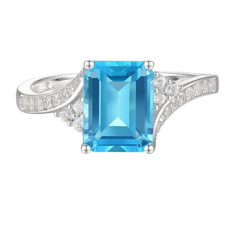 Stirling Silver Blue Topaz and Lab-Created White Sapphire Ring, Womens Sterling Product Image