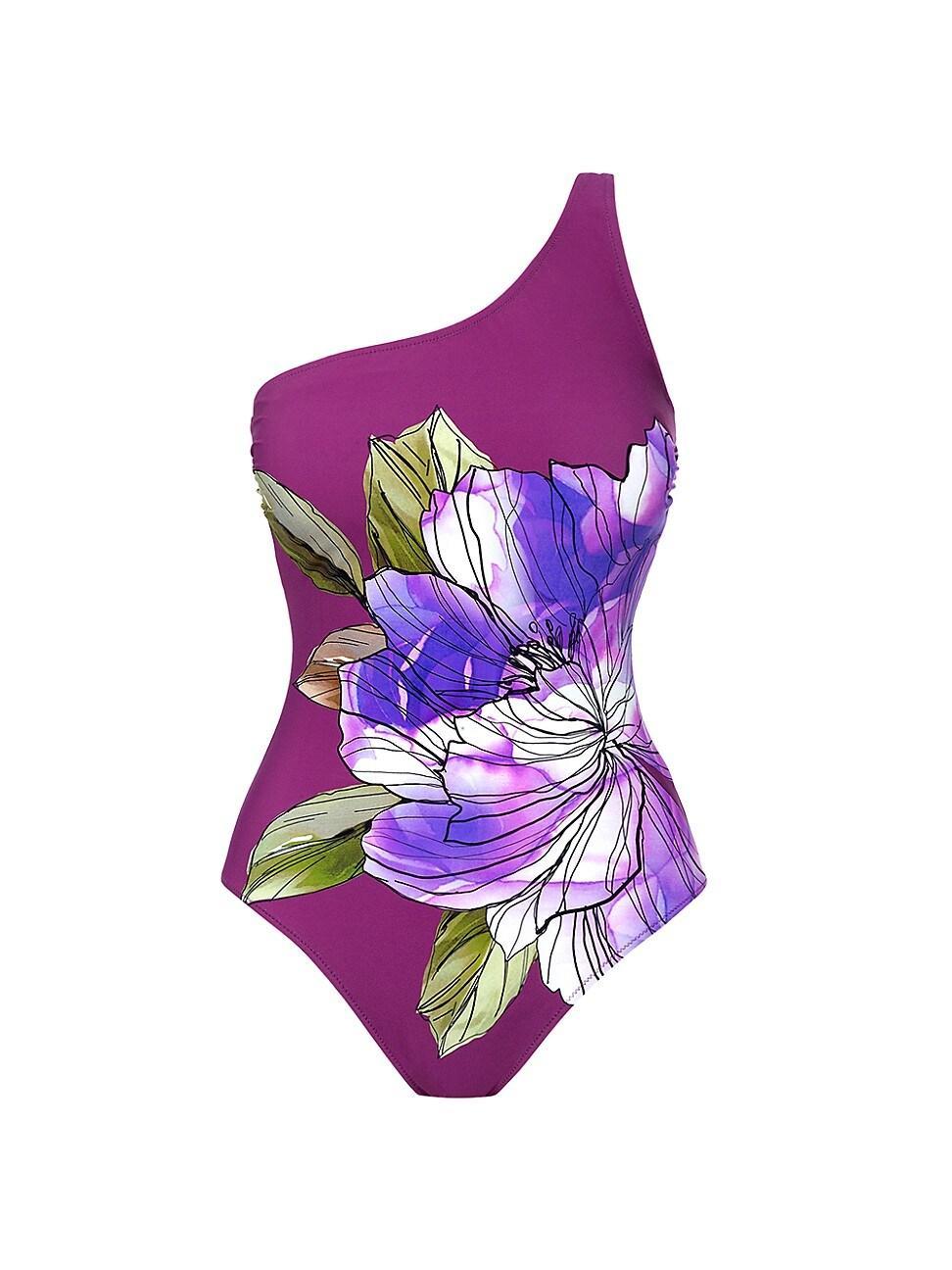 Womens Wild Flower One-Shoulder One-Piece Swimsuit Product Image