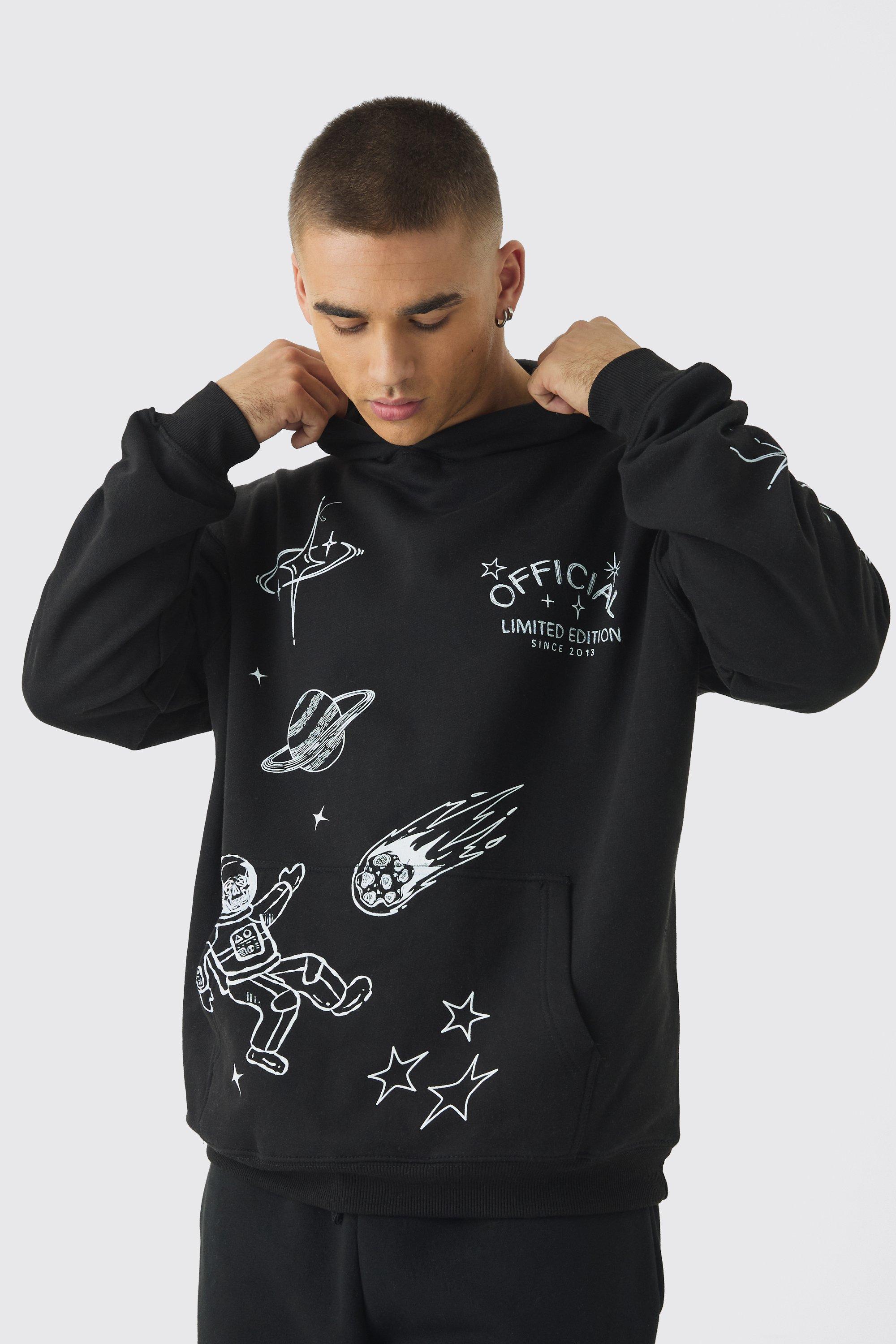 Oversized Space Doodle Print Hoodie | boohooMAN USA product image