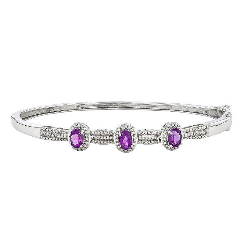 Jewelexcess Sterling Silver Gemstone & Diamond Accent Bangle Bracelet, Womens, Purple Product Image