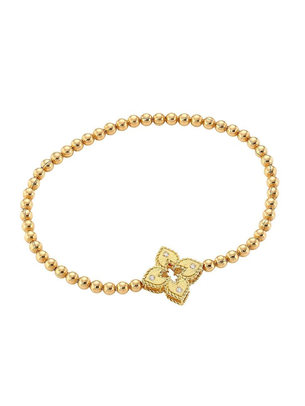 Womens Petite Venetian Small Station 18K Yellow Gold & Diamond Stretch Bracelet Product Image