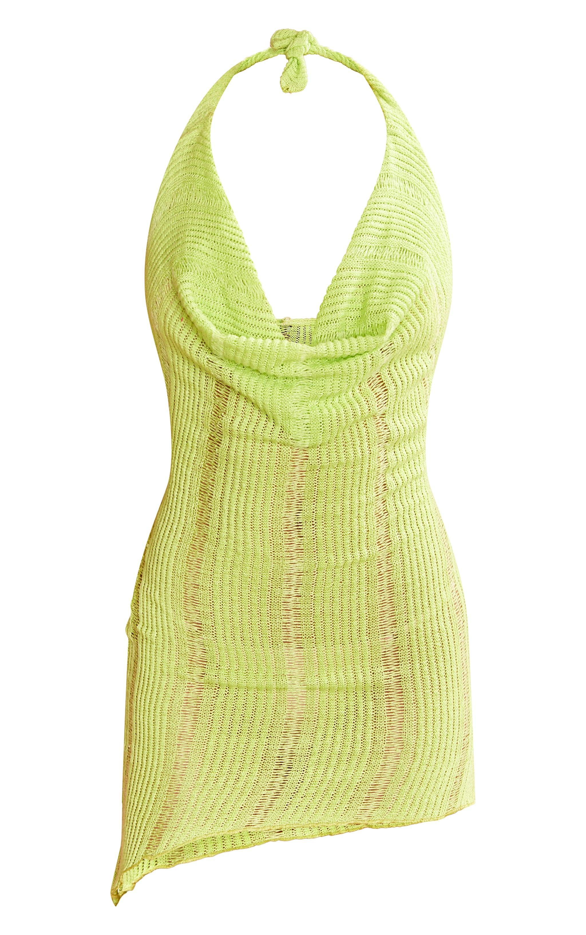 Lime Textured Sheer Halter Neck Cowl Neck Mini Dress Product Image