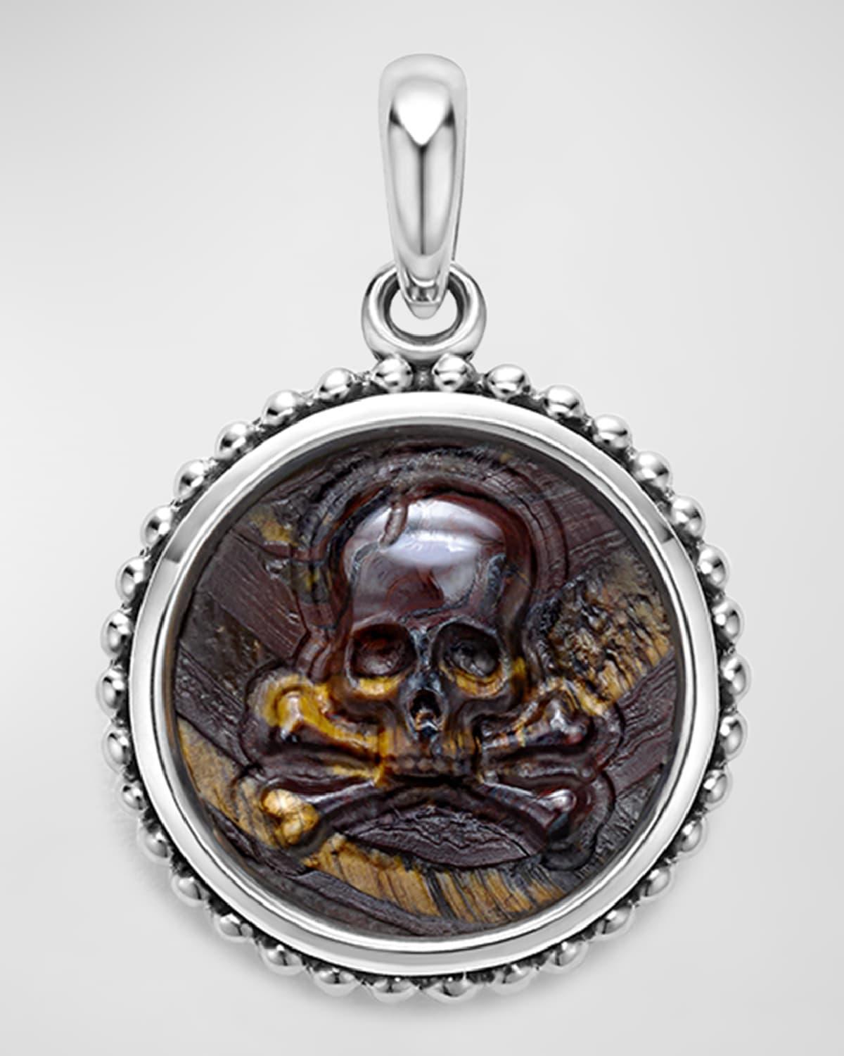 Mens Sterling Silver Anthem Circle Skull Pendant, 20mm Product Image