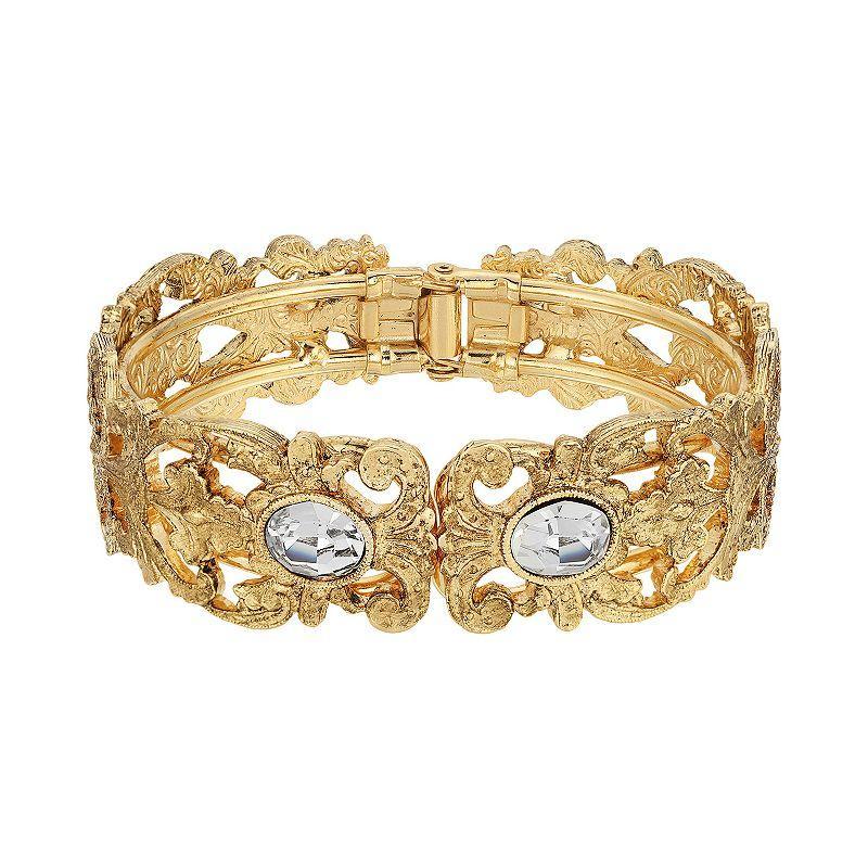 1928 Gold Tone Simulated Crystal Filigree Cuff Bracelet, Womens, Pink Product Image