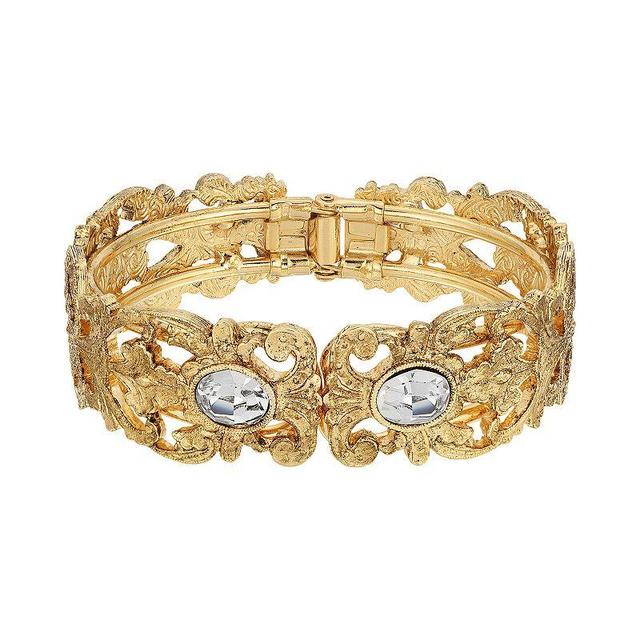 1928 Gold Tone Simulated Crystal Filigree Cuff Bracelet, Womens, Clear Product Image