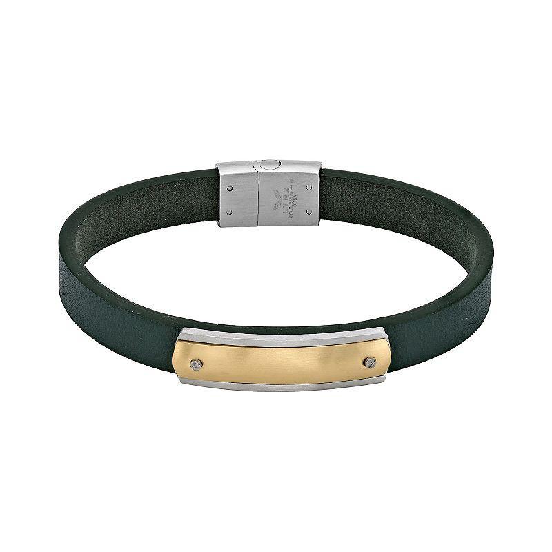 LYNX Mens Two Tone Stainless Steel & Green Leather Bracelet Multicolor Product Image