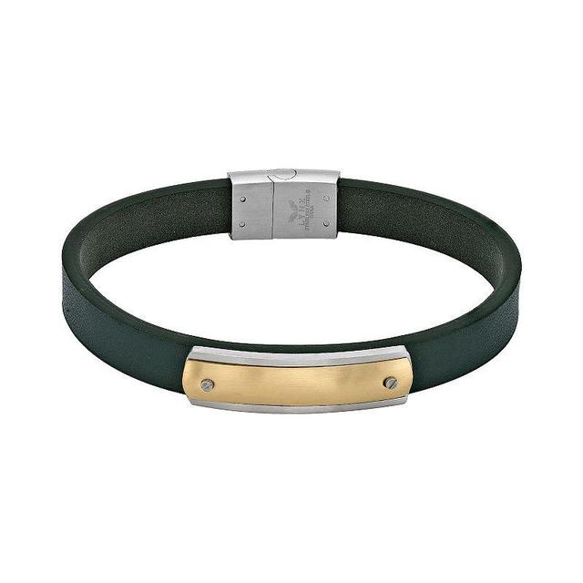 LYNX Mens Two Tone Stainless Steel & Green Leather Bracelet Multi Product Image