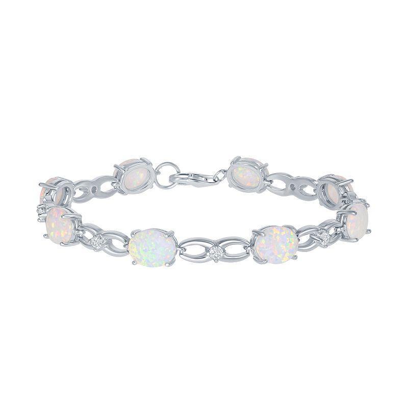 Sterling Silver Lab-Created White Opal & Cubic Zirconia Infinity Link Bracelet, Womens Product Image