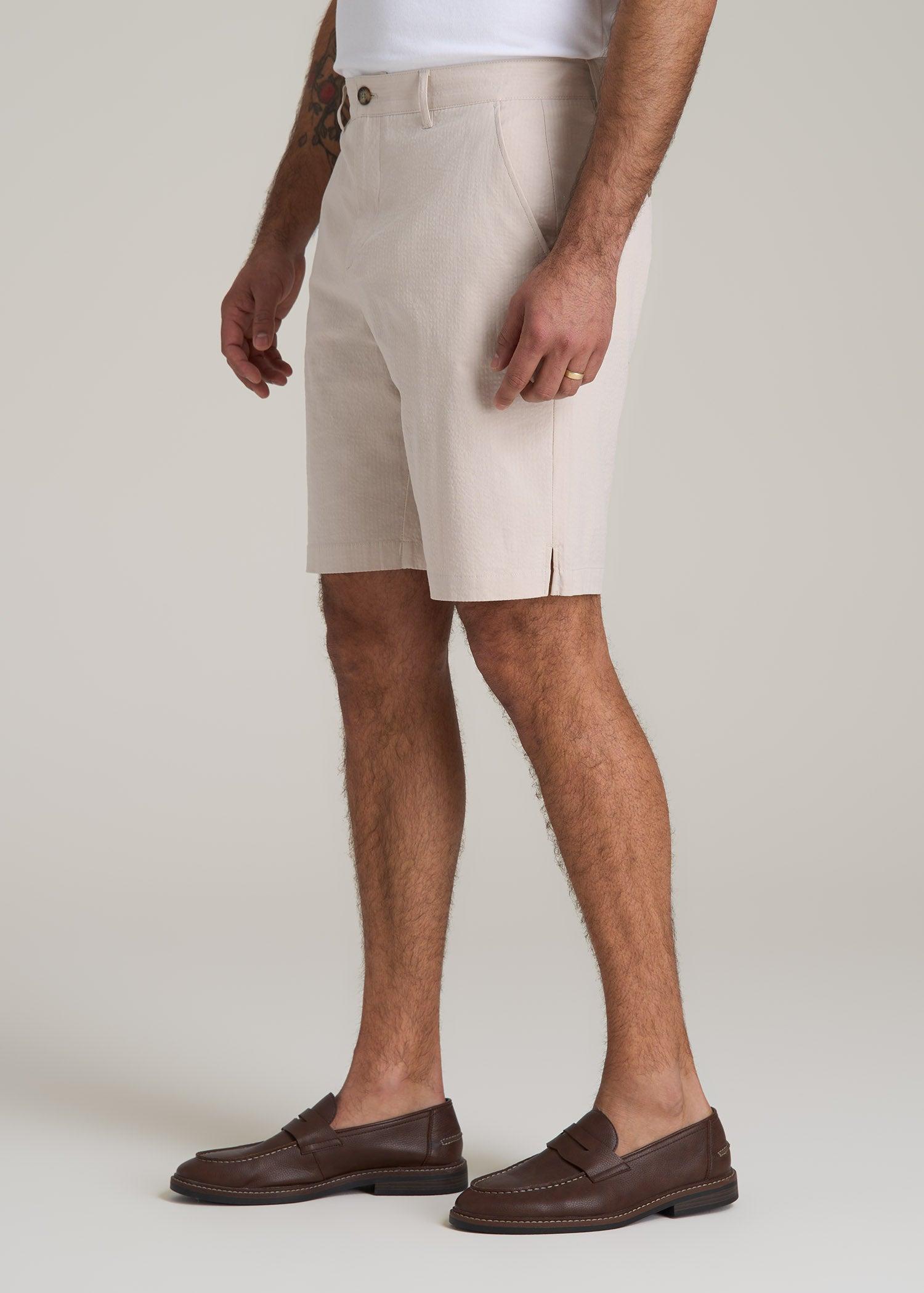 Seersucker Shorts for Tall Men in Soft Beige Male Product Image