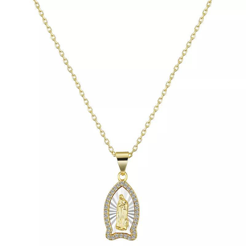 Gratitude & Grace 14k Gold Plated Cubic Zirconia Diamond Cut Virgin Mary Pendant Necklace, Womens Two Tone Product Image