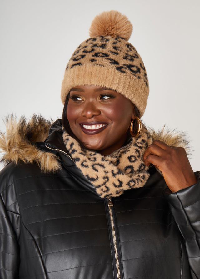 Plus Size Leopard Hat and Scarf Set Ashley Stewart Product Image