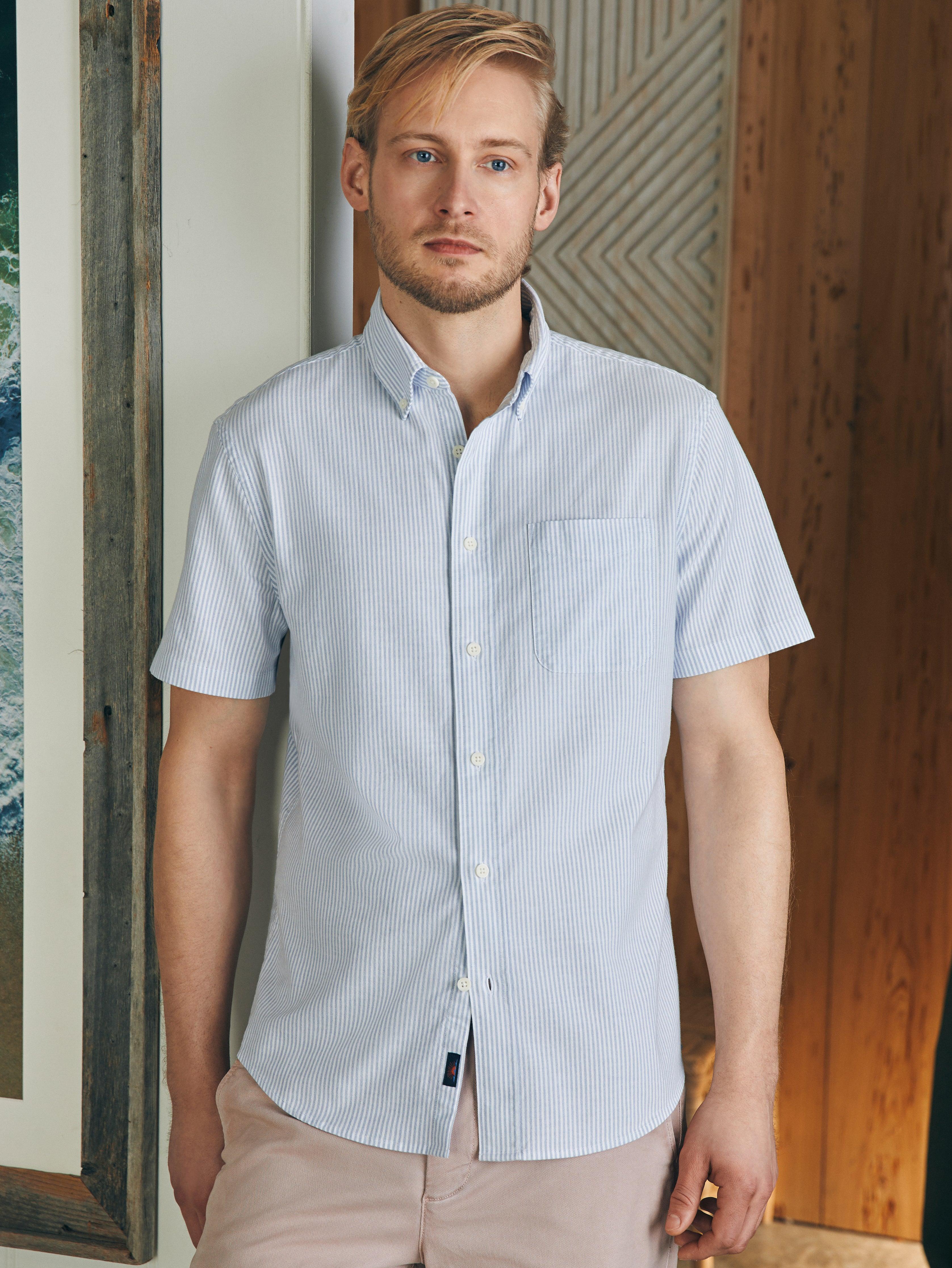 Short-Sleeve Supima Oxford Shirt - Classic Stripe Male Product Image