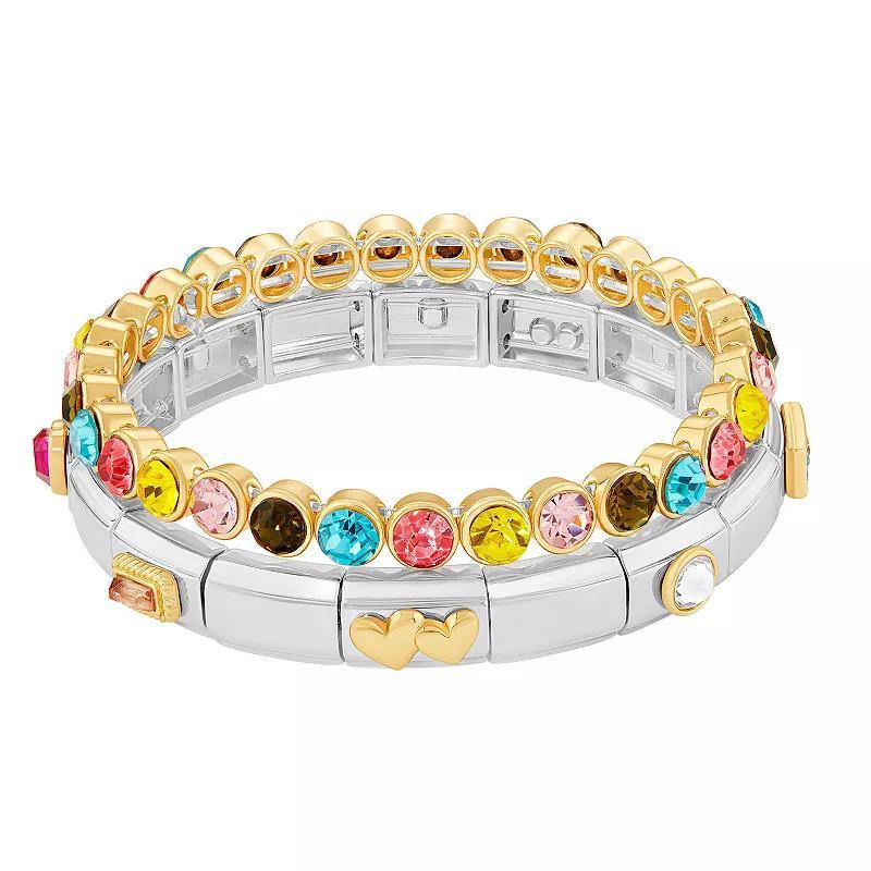 Brilliance Two Tone Multi-Color Glass Stone Double Stretch Bracelet Duo Set, Womens, Silver Tone Team Product Image