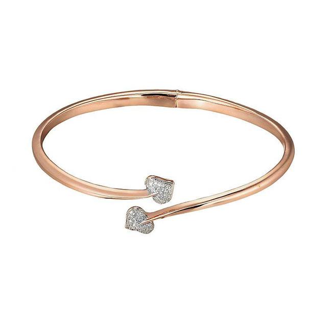 18k Rose Gold Plate and Silver Tone Diamond Accent Heart Bypass Bangle Bracelet, Womens White Product Image