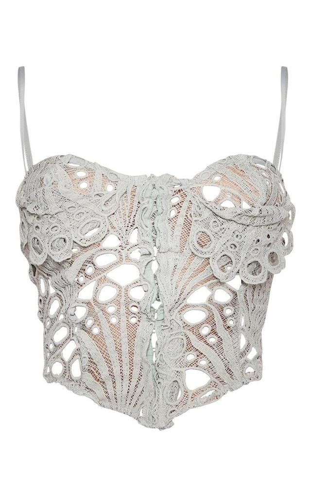 Sage Green Cut Out Lace Hook And Eye Corset Product Image